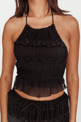 Helios Halterneck Shirred Sequin Top Black