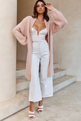 Hold The Phone Long Sleeve Fuzzy Duster Cardigan Blush