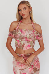 Sunset High Halterneck Crop Top Floral Blush