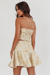 Kamilla Jacquard Flared Mini Skirt Floral Gold