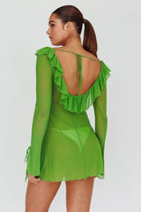 Sea Dreaming Ruffle Trim Mini Dress Lime