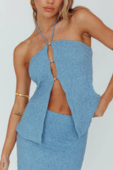 Kalei Textured Halter Top Blue