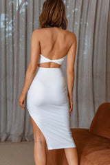 Playa Del Carmen Tied Bust Halterneck Midi Dress White