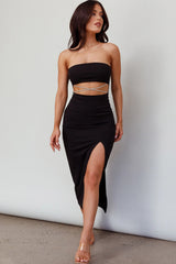 Nohemi Strapless Diamante Midi Dress Black