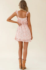 Priscilla Tied Bust Frill Detail Dress Floral Print Rose