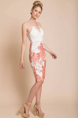Isla Floral Bodycon Dress White Orange