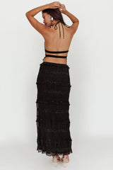 Helios Shirred Sequin Maxi Skirt Black
