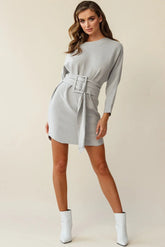 Lorelei Long Sleeve Wide Belt Knit Dress Grey