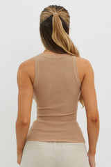 Level Up Ribbed Top Beige