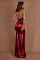 Kalisa Strapless Thigh Split Maxi Dress Burgundy