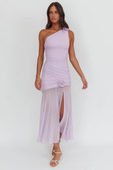Lost Love One-Shoulder Sheer Hem Maxi Dress Lilac