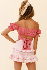 Linka Off-Shoulder Tie-Back Crop Top Rose