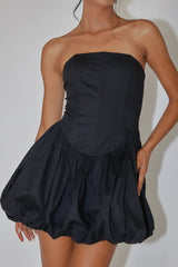 Monti Strapless Bubble Hem Mini Dress Black