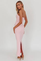 She Is Button Front Strapless Maxi Dress Pink