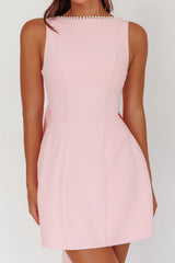 Opulent Pearl Trim Oversized Bow Mini Dress Pink