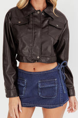 Navigator Snap Button Faux Leather Jacket Black