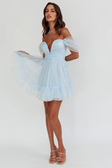 Pixi Off-Shoulder Lace-Up Back Dress Baby Blue