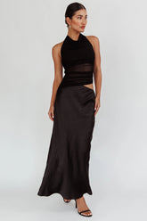 Lorely Ruched Bodice Halterneck Maxi Dress Black