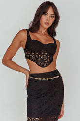 Milano Crochet Lace Crop Top Black