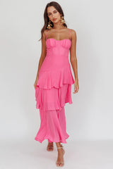 Madrid Summer Tiered Ruffle Maxi Dress Pink