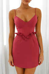 Love Language Boned Bodice Frill Waist Dress Rose