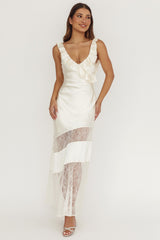 Alba Frill & Lace Trim Maxi Dress Oyster