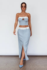 In My Era Front Split Midi Skirt Washed Blue