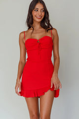 Sky Light Drawstring Bust Mini Dress Red