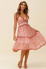 Laney Low Back Cami Strap Midi Dress Floral Print Rose