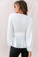 Macy Fit & Flare Wrap Top White