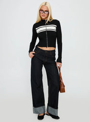 Decisive Zip Through Knit Sweater Black / White