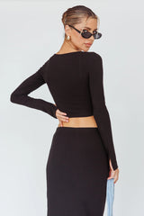 Lauryn Lace Bust Long Sleeve Top Black