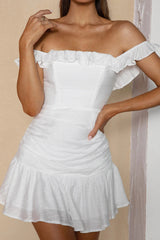 Paradis Off-Shoulder Ruched Bodice Mini Dress White