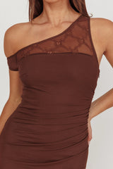 Sher One-Shoulder Lace Panel Maxi Dress Chocolate