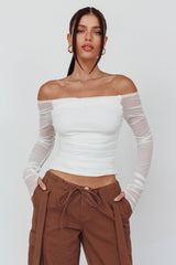 Ronda Off-Shoulder Sheer Sleeve Top White