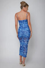 Logan Ruched Midi Dress Mottled Blue