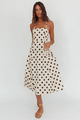 Second Glance Olga Criss-Cross Back Midi Dress Polka Dot Beige