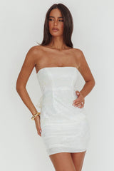 Vida Bow Sequin Mini Dress White