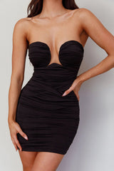 Roma U-Neckline Ruched Mini Dress Black