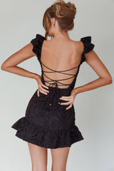 Mon Papillon Lace Mini Dress Black