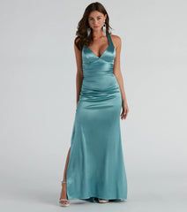 Sam Formal Satin Open Back Dress