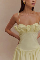 Janis Cotton Frill Maxi Dress - Lemon