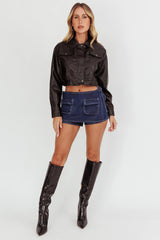 Navigator Snap Button Faux Leather Jacket Black