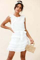 Olga Tiered Frill Detail Waist Tie Dress White