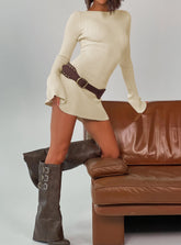 Osment Long Sleeve Knit Mini Dress Cream