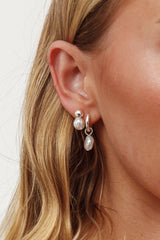 Isadore Hoop And Stud Earrings Set Light Silver/Pearl