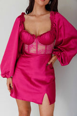 Trophy Long Sleeve Lace Bodice Mini Dress Plum