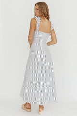 Warrior Sun Frill Strap Maxi Dress Navy Spot