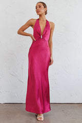 Oasis Diamante Halterneck Maxi Dress Fuchsia