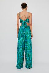 Tammi Wide Leg Satin Pants Floral Green